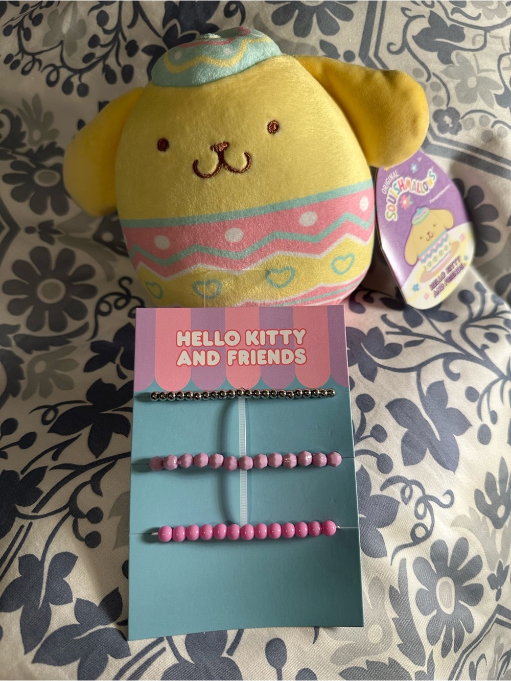 Hello Kitty Squishmallows Pink and Silver Bead Bracelet Set